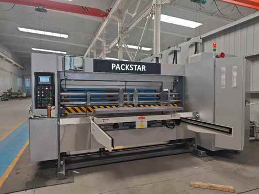 Otomatis Lead Edge Feeding Flexo Printing Slotting Machine dengan kecepatan 100-130m/min dan layar sentuh berwarna 7 inci HMI