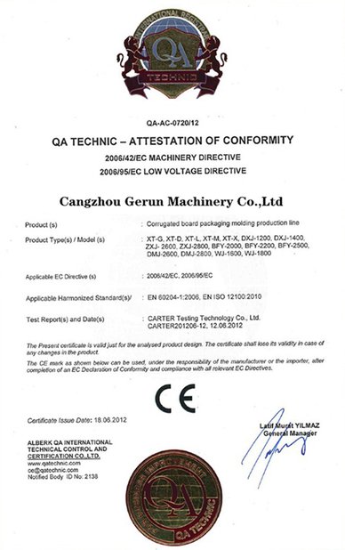 Cina Cangzhou Gerun Machinery Co.,Ltd Sertifikasi